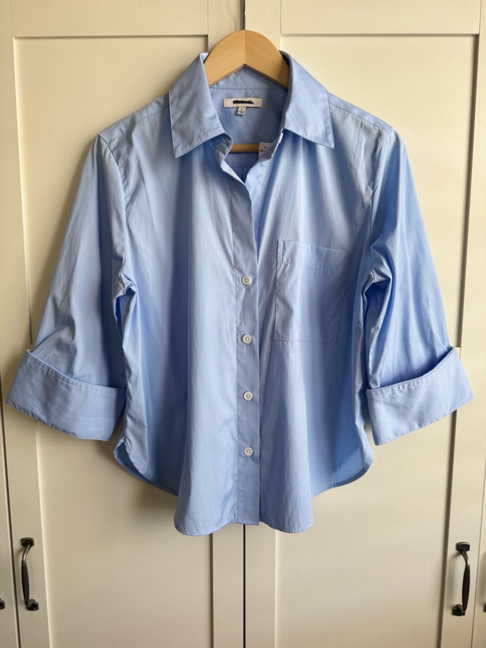 Madewell Easy Y-Neck Button-Up Shirt in Poplin Peri Blue Size Small - Picture 2 of 4